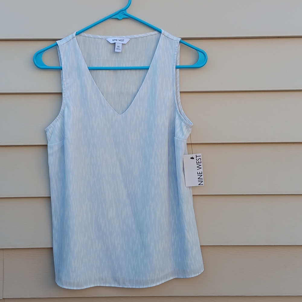 Nine West Light Blue Sleeveless V-Neck Top